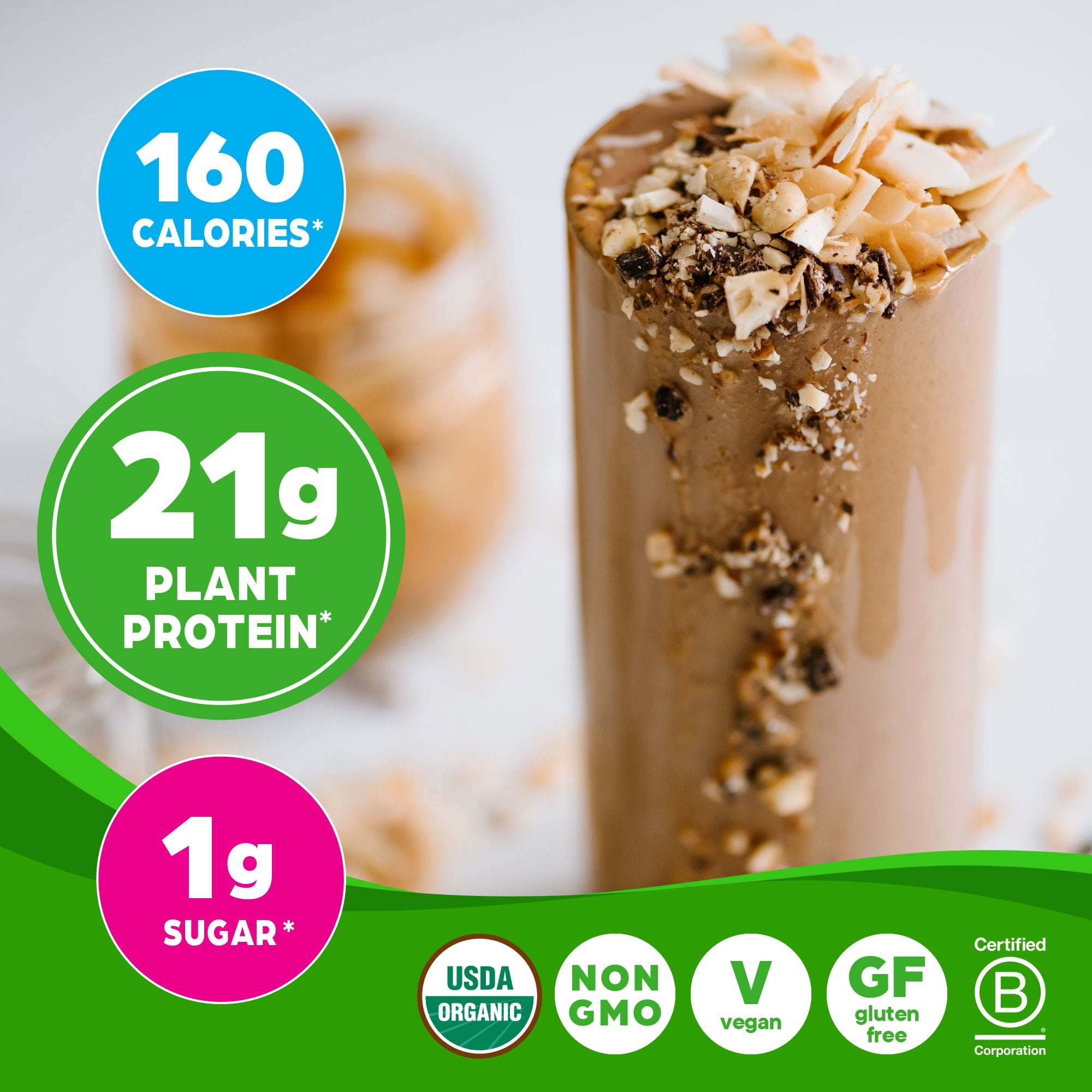 Orgain Organic Vegan 21g Protein Powder Plant Based Shake Drink Peanut Butter 2.03lb