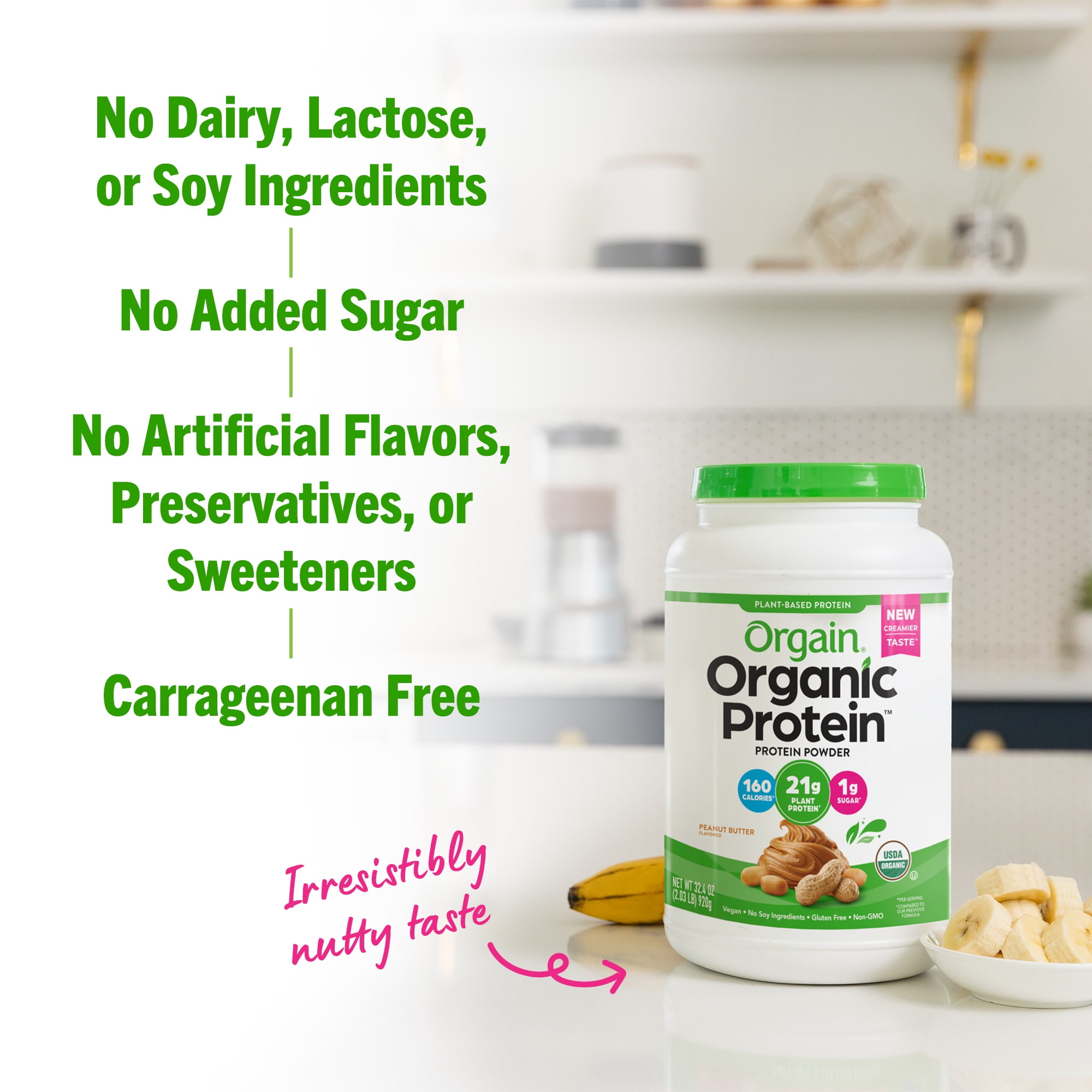 Orgain Organic Vegan 21g Protein Powder Plant Based Shake Drink Peanut Butter 2.03lb