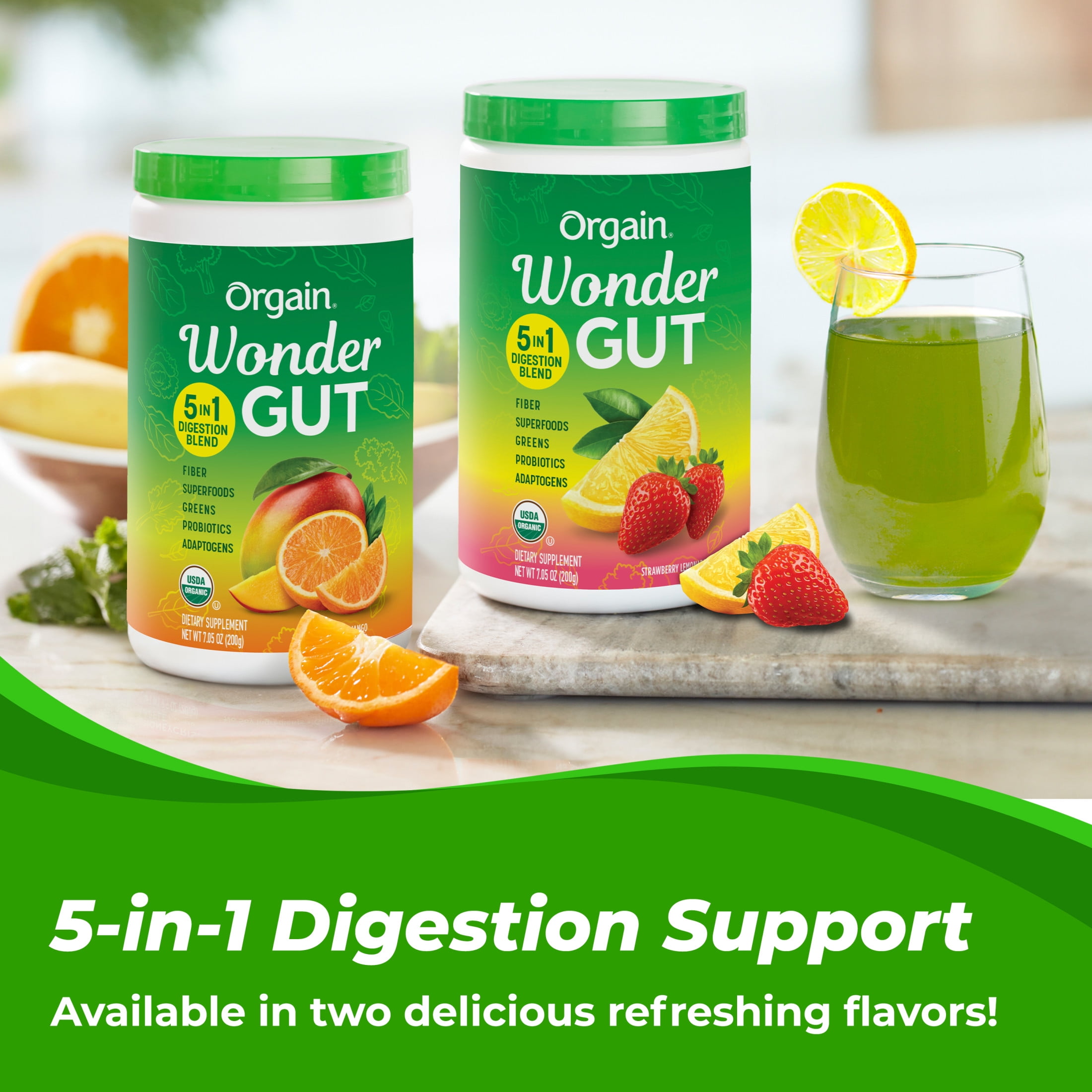 Orgain Vegan Organic Wonder Gut 5-in-1 Fiber Greens Superfoods Powder Orange Mango 0.44lb