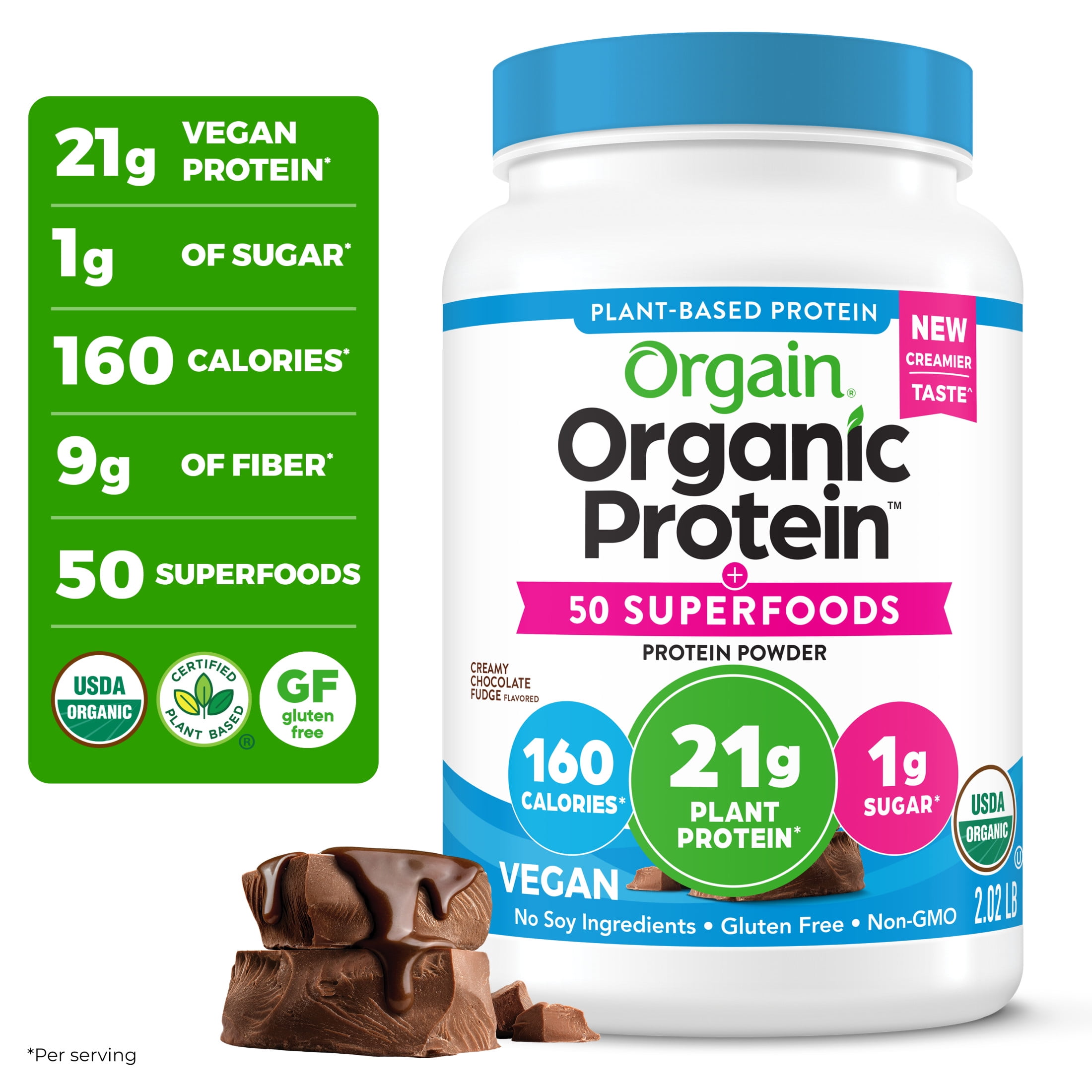Orgain Organic Vegan Protein Shake Powder Chocolate 2.02lb with 50 Superfoods - Plant Based Ample Nutrition