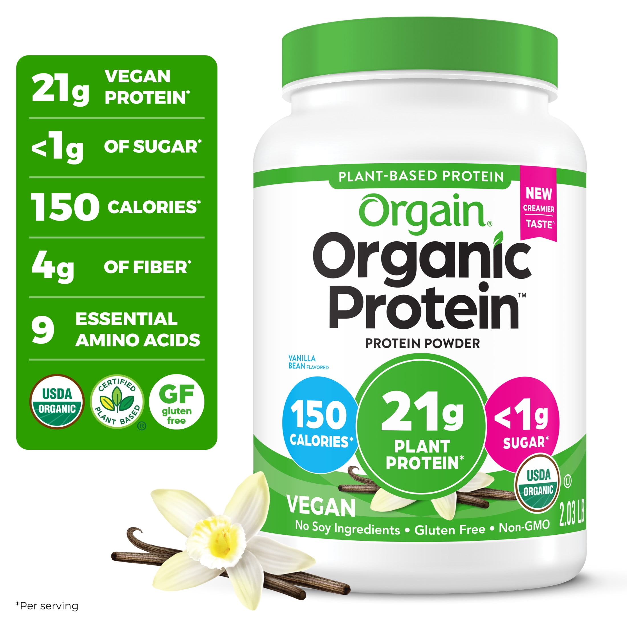 Orgain Organic Vegan Protein Powder Vanilla Bean 2.03lb Plant Based Shake Drink - 21g Protein