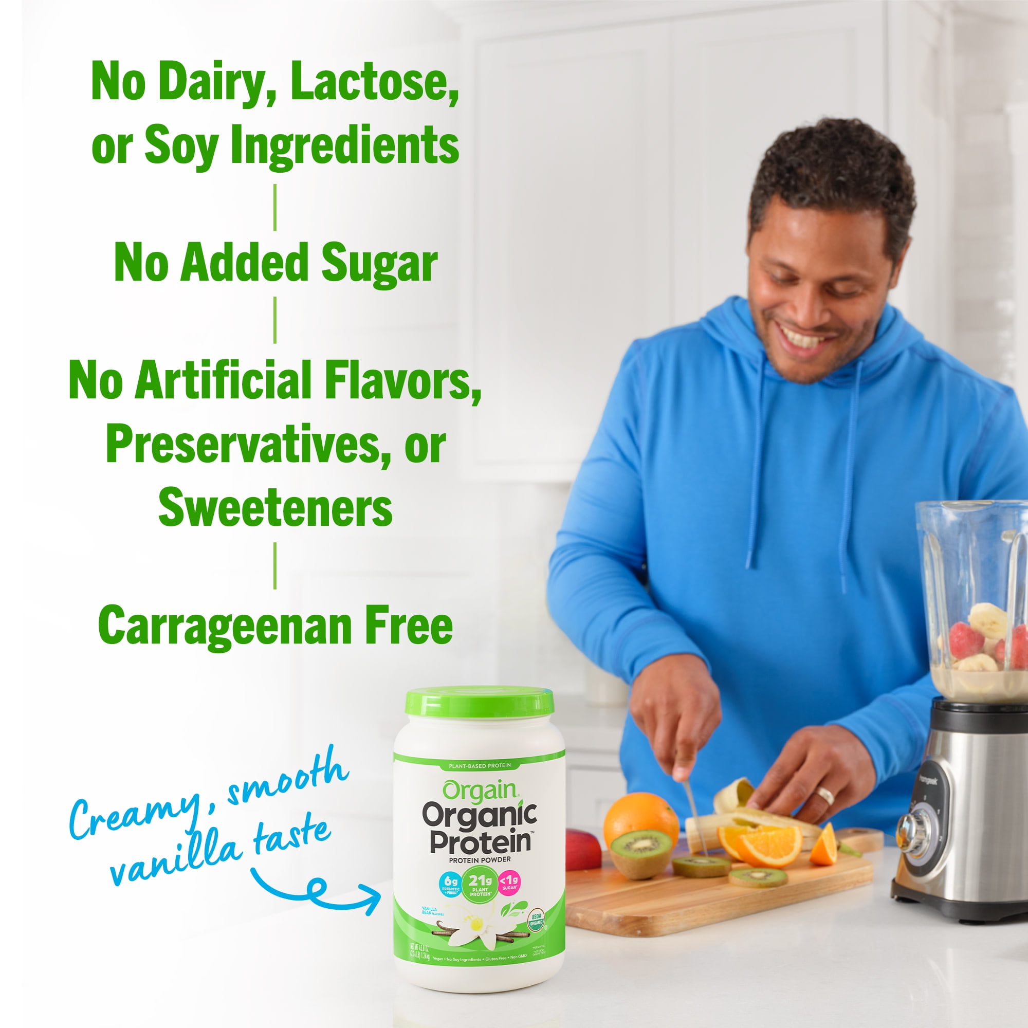 Orgain Organic Vegan Protein Powder Plant Based Vanilla Bean 2.7lb