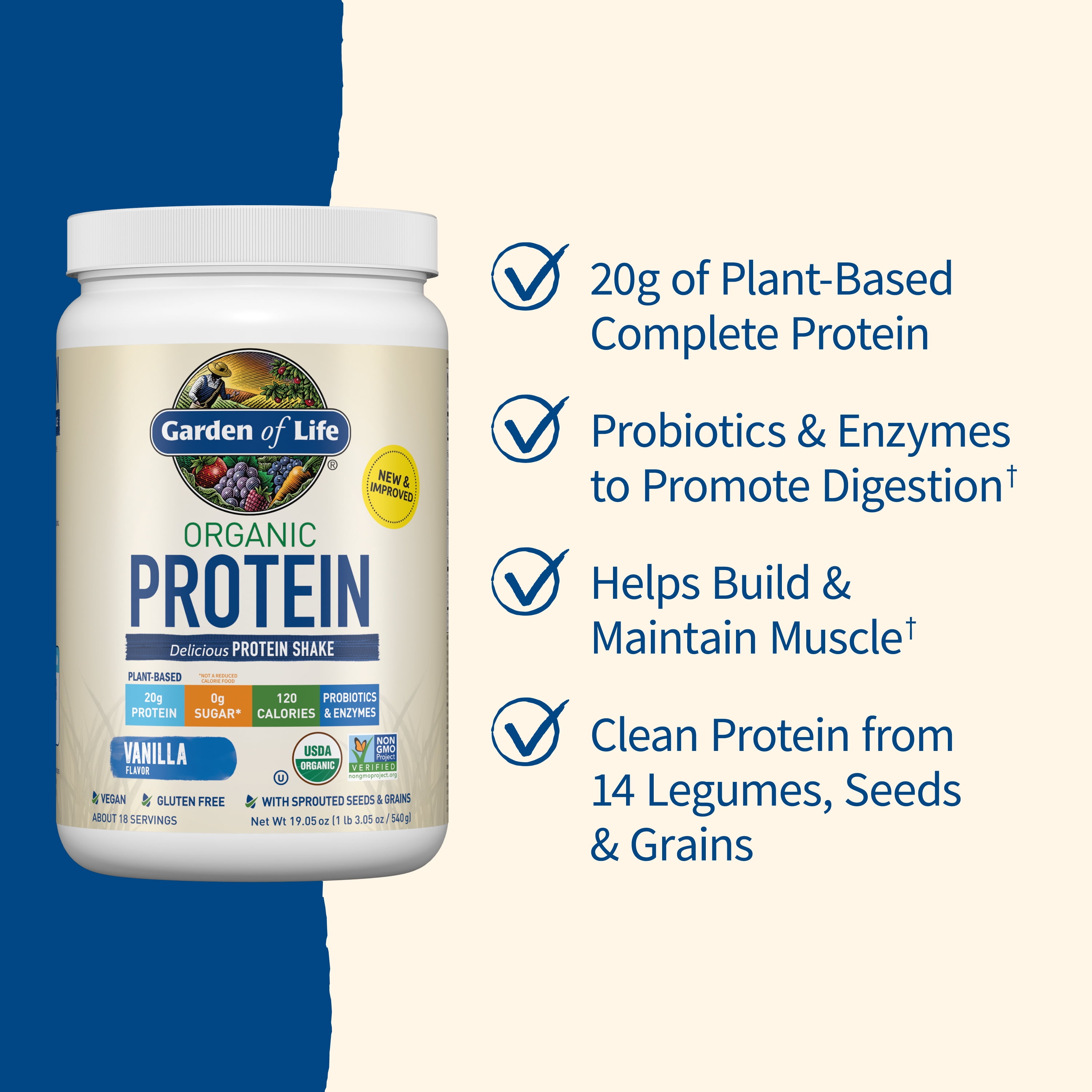 Garden of Life Organic Plant Based Probiotic 20g Protein Shake Drink Powder Vanilla 19.05oz AmerikaSepetim