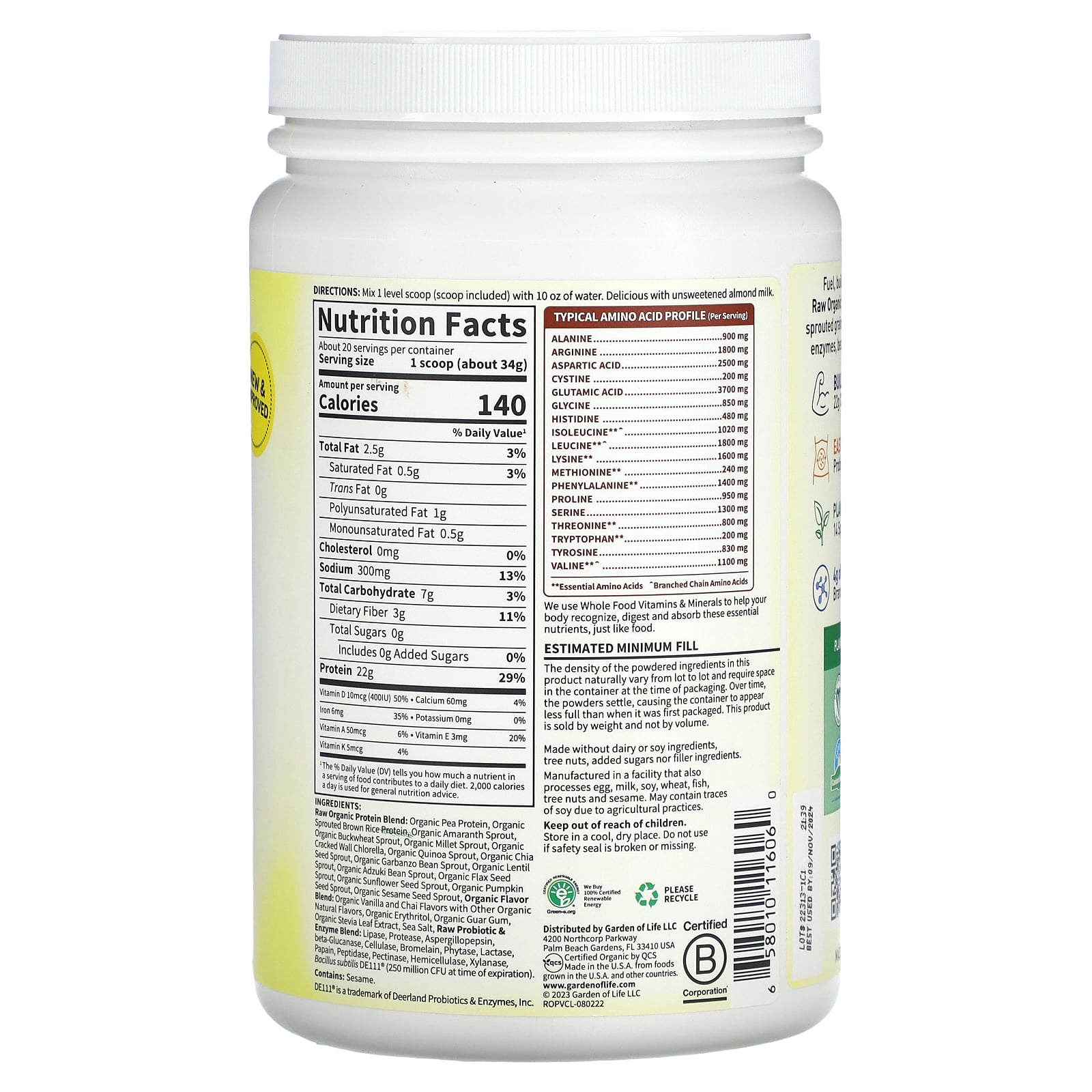 Garden of Life Raw Organic Protein 20.5 oz