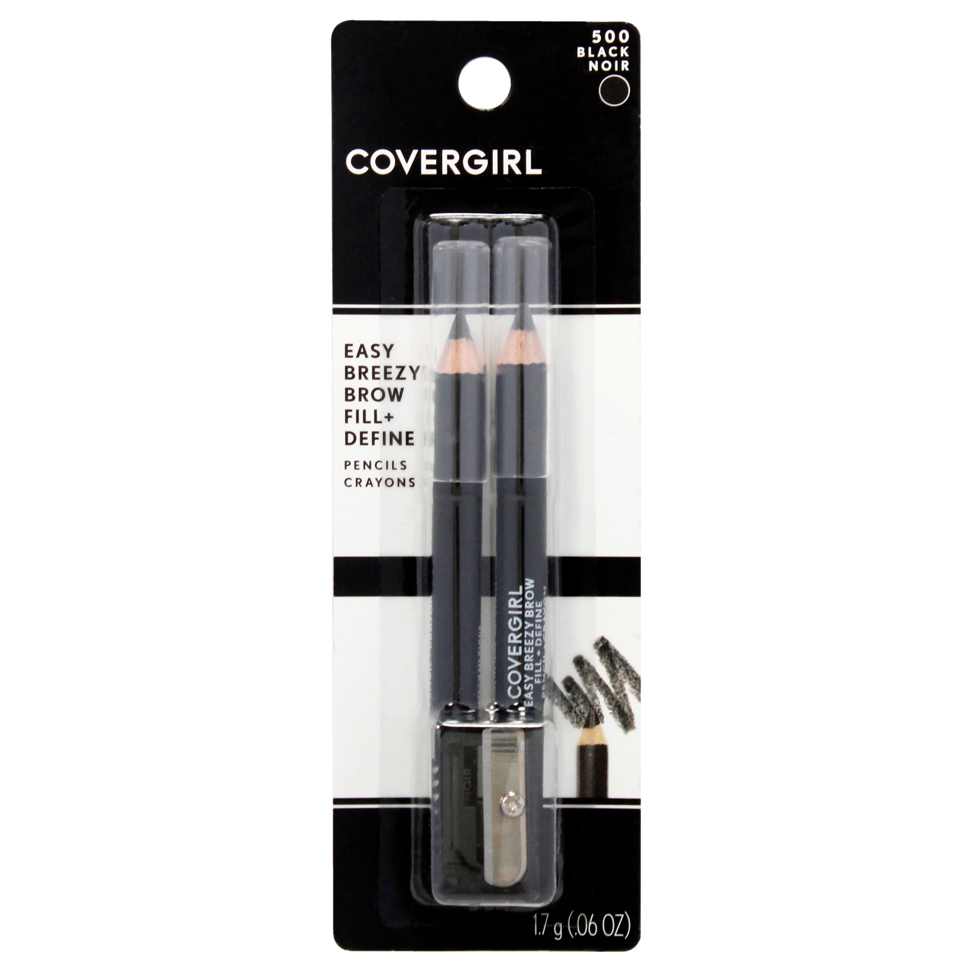 COVERGIRL Easy Breezy Brow Fill Define Eyebrow Pencil 500 Black 0.008 oz Eye Pencil Brown Eyebrow Pencil Blendable Pencil Fill Defined Brows Sharpener Included