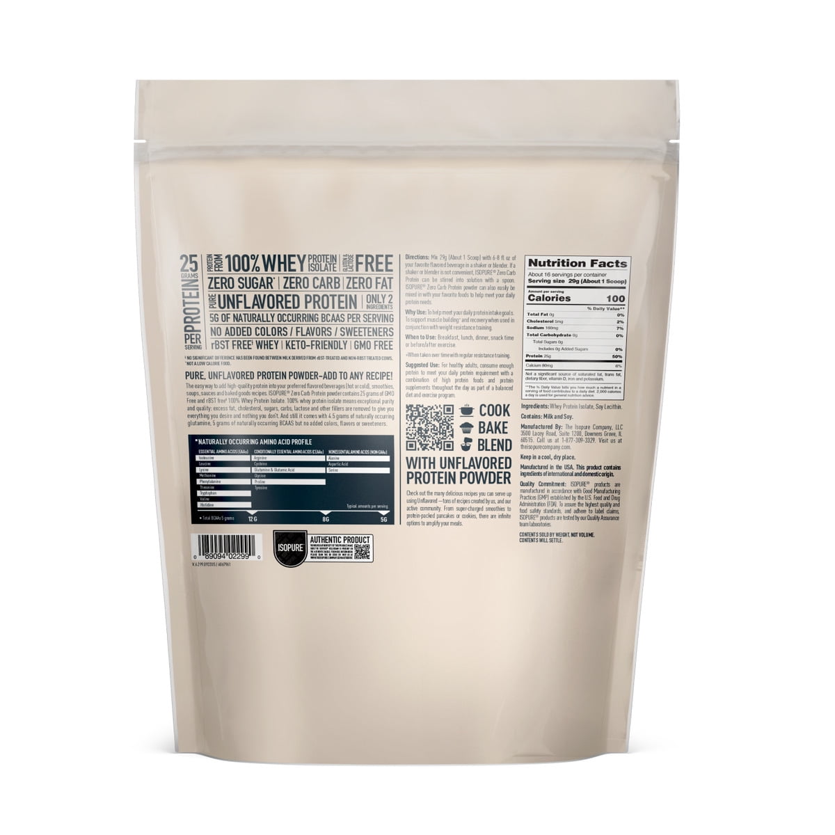 Isopure Unflavored Whey Isolate Protein 25g Zero Carb Keto Friendly 1lb 16 Servings