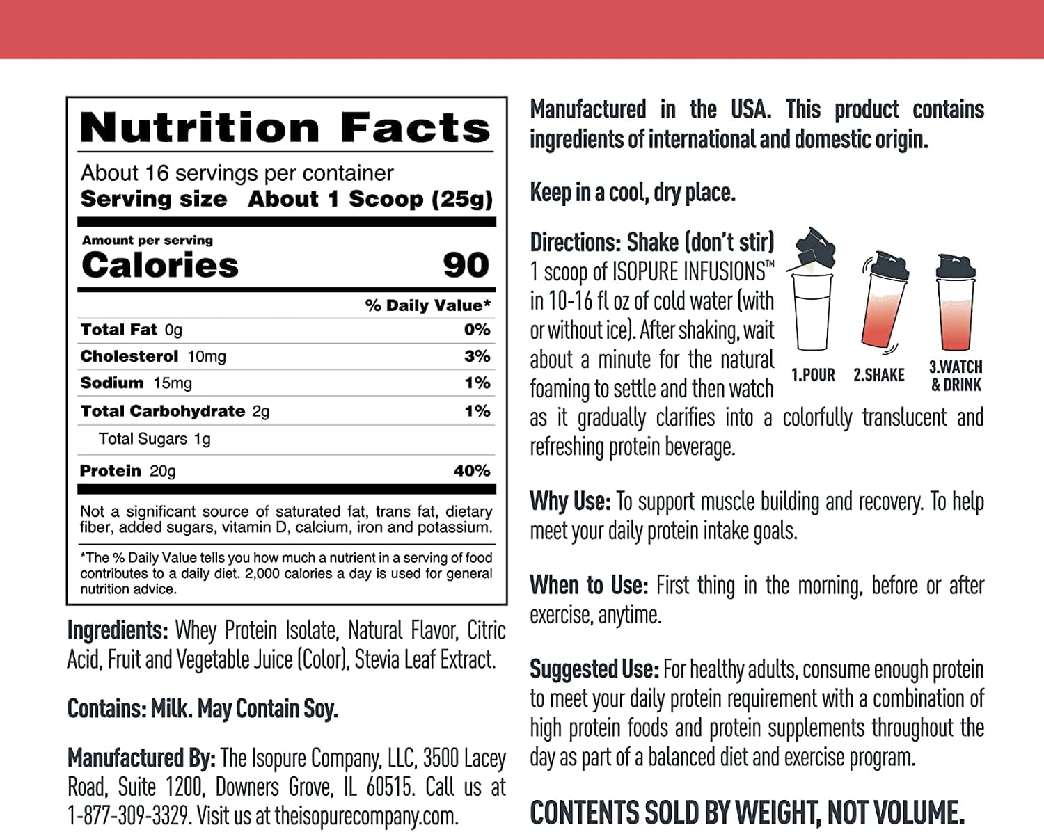 Isopure Infusions 100% Whey Protein Isolate Mixed Berry 16 Servings