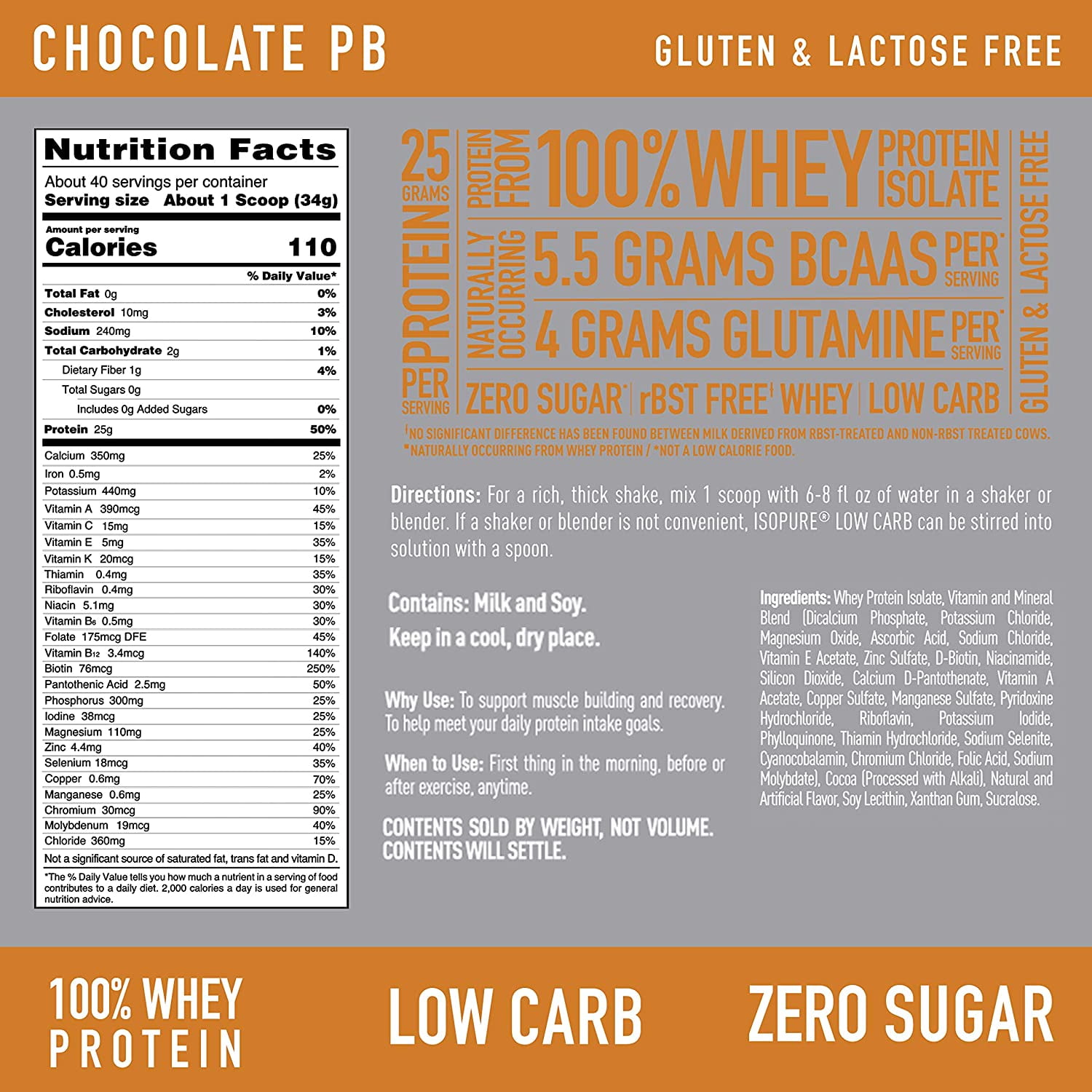Isopure Low Carb Chocolate Peanut Butter Protein Powder 3 lb 1.36 kg