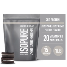 Isopure Zero Carb Protein Powder with Vitamin C & Zinc, 25g Protein, Cookies & Cream Flavor, 1lb