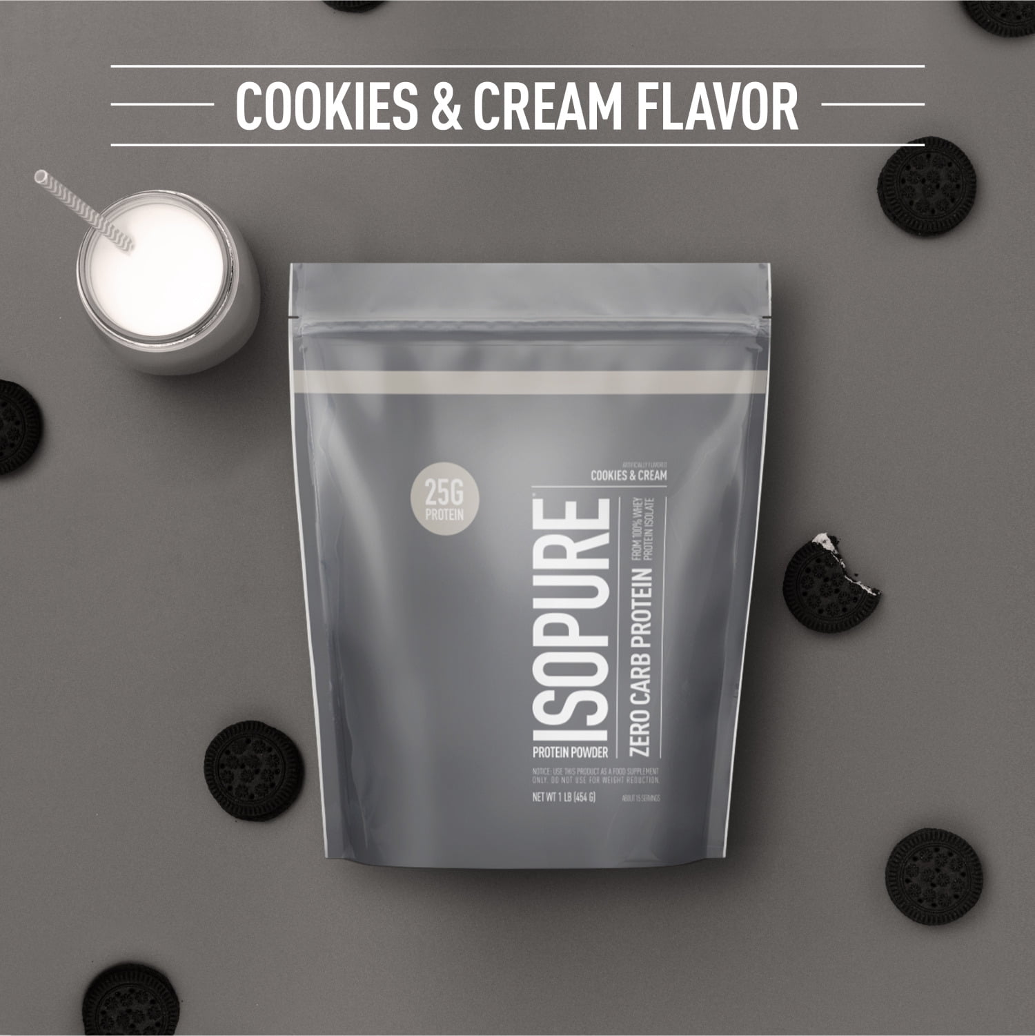 Isopure Zero Carb Protein Powder with Vitamin C & Zinc, 25g Protein, Cookies & Cream Flavor, 1lb