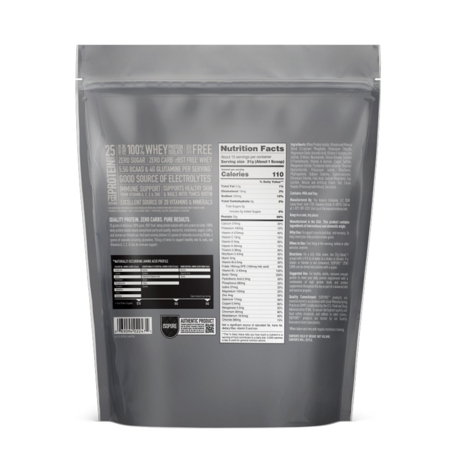 Isopure Zero Carb Protein Powder with Vitamin C & Zinc, 25g Protein, Cookies & Cream Flavor, 1lb