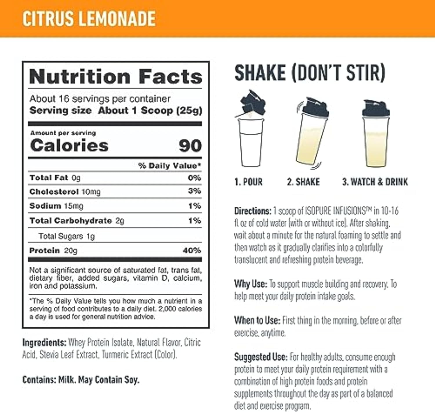 Isopure Infusions Citrus Lemonade Protein Powder 14.1 oz.