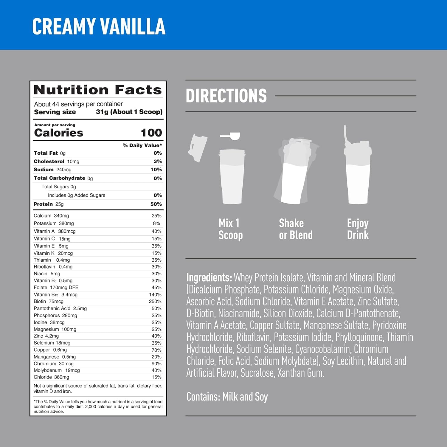 Isopure Zero Carb Whey Protein Isolate 25g Creamy Vanilla Powder 3 lb