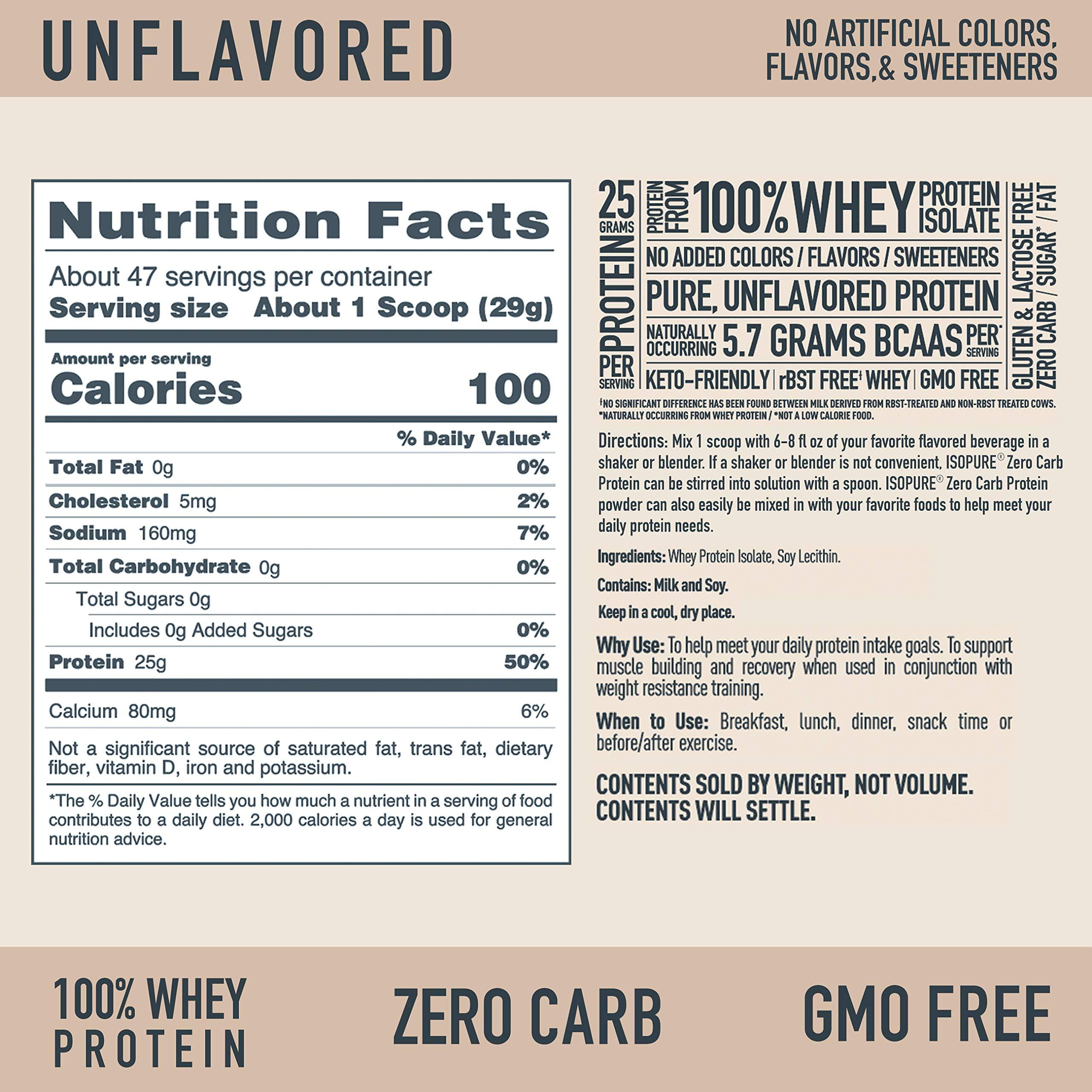 Isopure Zero Carb Unflavored 25g Protein Whey Isolate Powder 3lb GMO-Free Keto Friendly