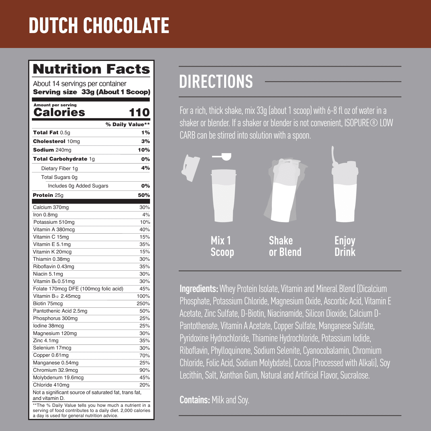 Isopure Low Carb Protein Powder Dutch Chocolate 1lb Bag