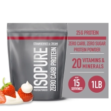 Isopure Whey Isolate Protein Powder Vitamin C Zinc Immune Support 25g Protein Zero Carb Keto Friendly Strawberries & Cream Flavor 1 Pound