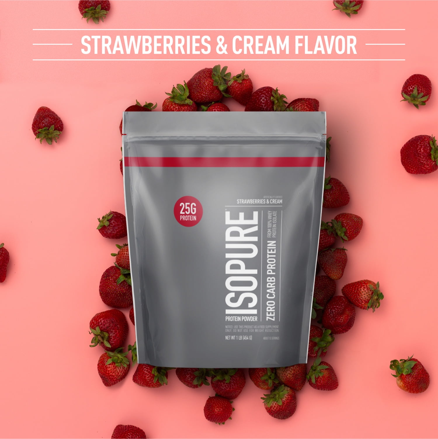 Isopure Whey Isolate Protein Powder Vitamin C Zinc Immune Support 25g Protein Zero Carb Keto Friendly Strawberries & Cream Flavor 1 Pound