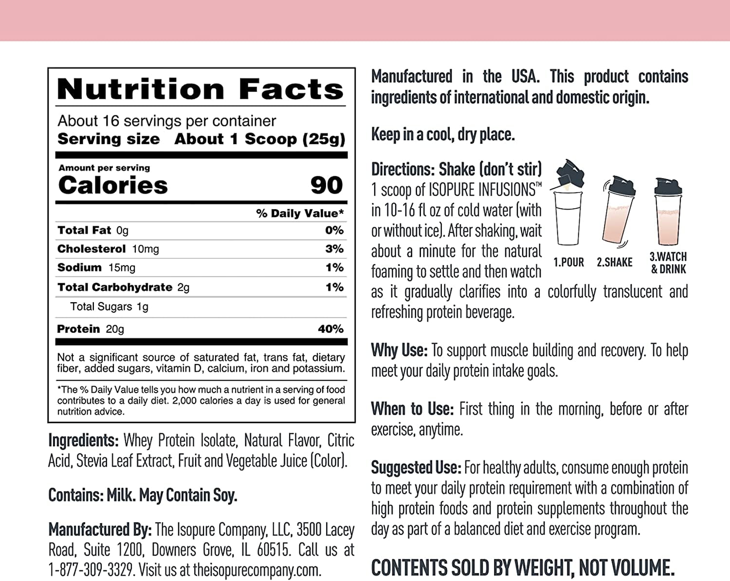 Isopure Infusions Watermelon Lime Protein Powder 14.1 oz 400 g