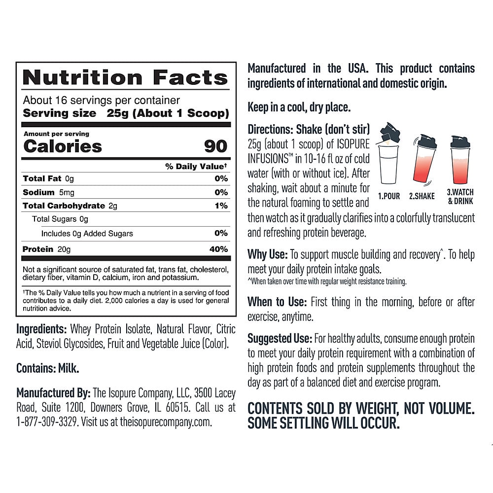 Isopure Infusions Watermelon Lime Protein Powder 14.1 oz 400 g