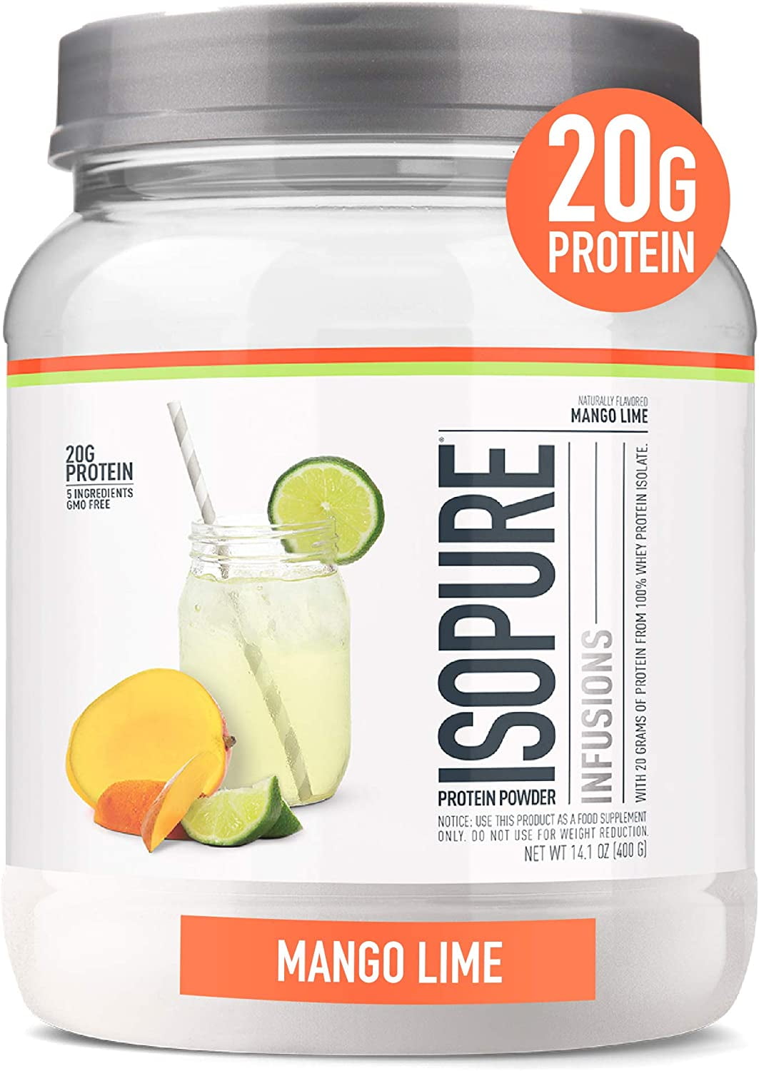 Isopure Infusions 100 Percent Whey Protein Isolate 20g Powder Mango Lime 14.1 oz 16 Servings