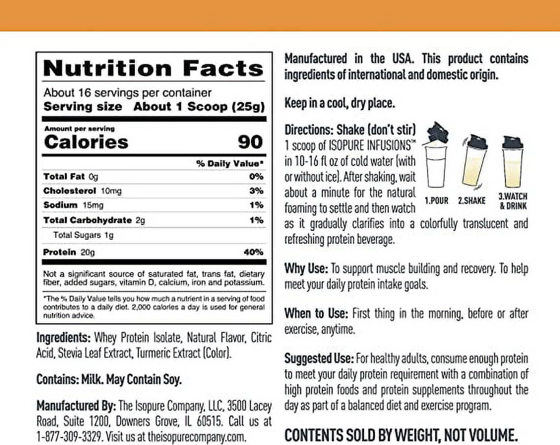 Isopure Infusions 100% Whey Protein Isolate 20g Powder Citrus Lemonade 1.98lb 36 Servings