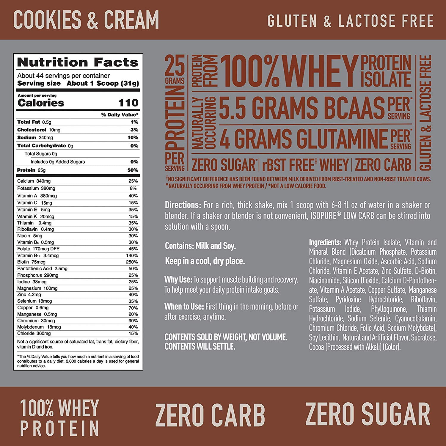 Isopure Zero Carb Cookies Cream Protein Powder 3 lb 1.36 kg