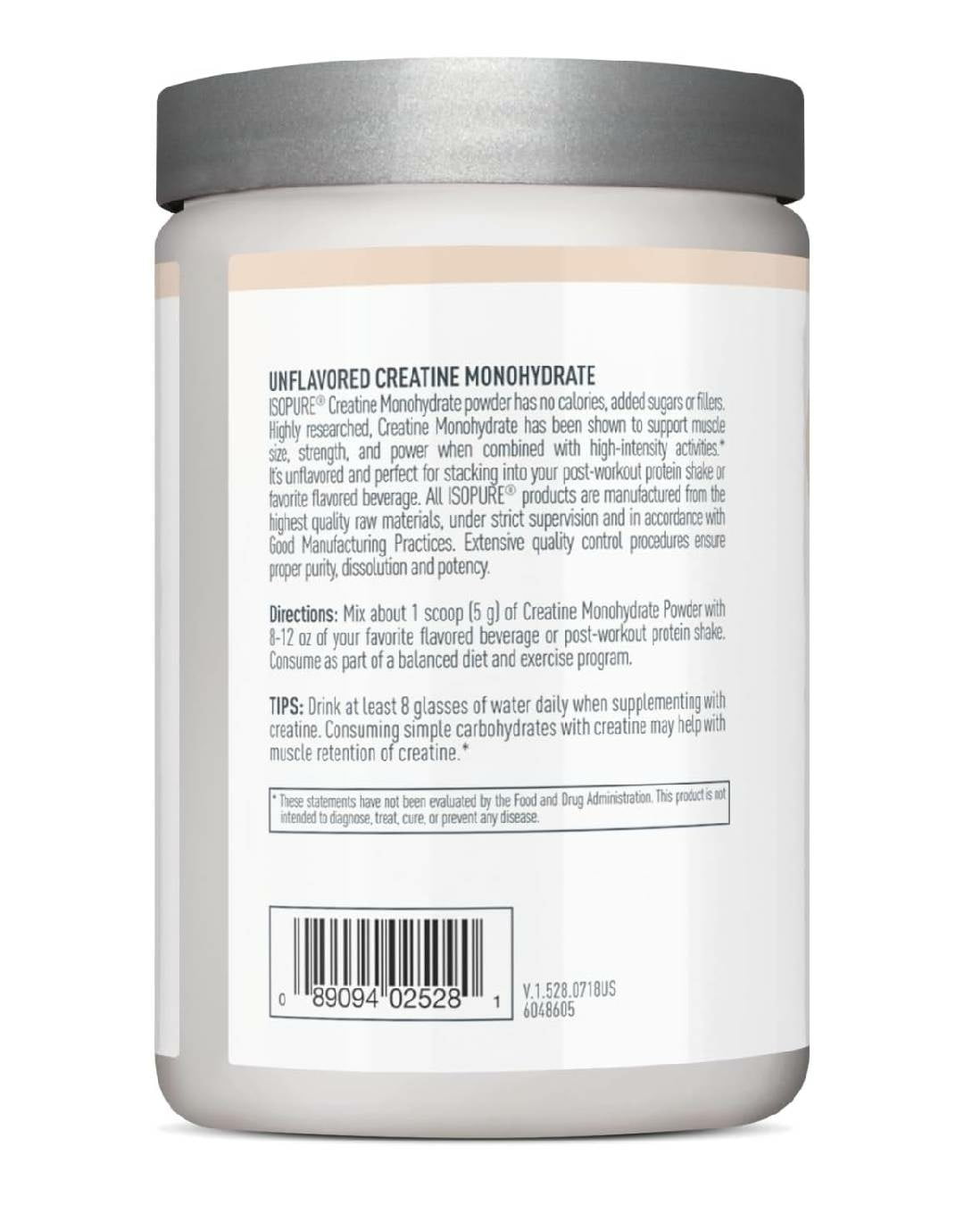 Isopure Creatine Monohydrate Unflavored 1.1 lb for Enhanced Performance and Muscle Growth