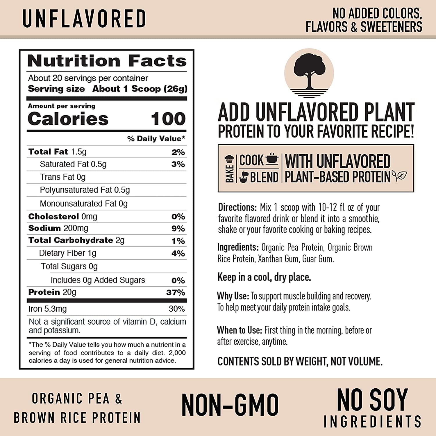 Isopure Plant Based Protein 20g Pea Brown Rice Powder Unflavored 1.15 lb About 20 Servings