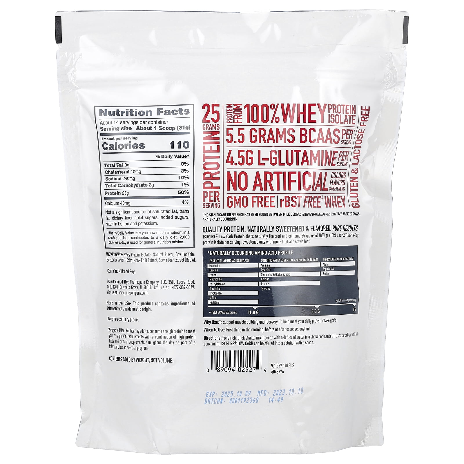Isopure Low Carb Whey Protein Isolate Powder Strawberry 1 lb 14 Servings - 25g Protein