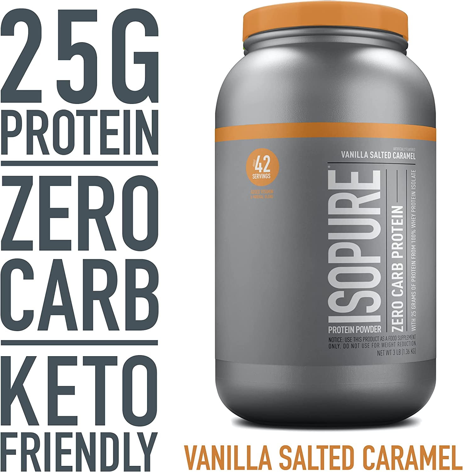 Isopure Zero Carb Vanilla Salted Caramel Protein Powder 3lb - Immune Support, 25g Protein, Keto Friendly,