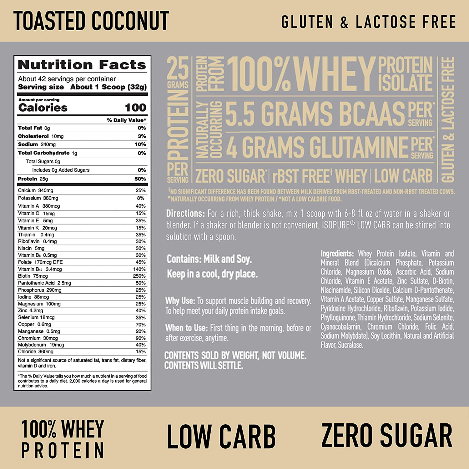 Isopure Low Carb Toasted Coconut Protein Powder 3 lb 1.36 kg