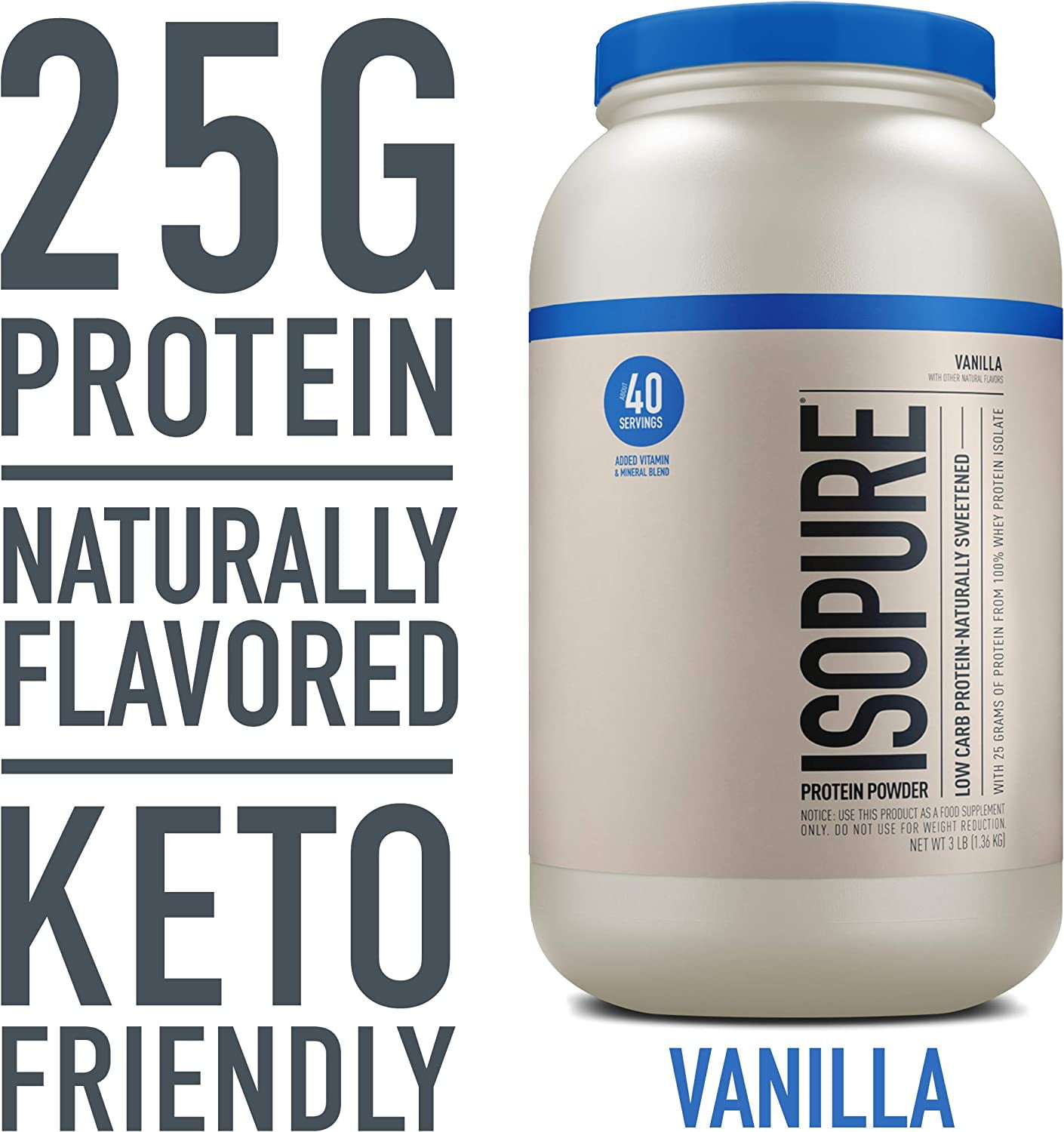 Isopure Low Carb Vanilla Protein Powder 3 lbs 1.36 kg