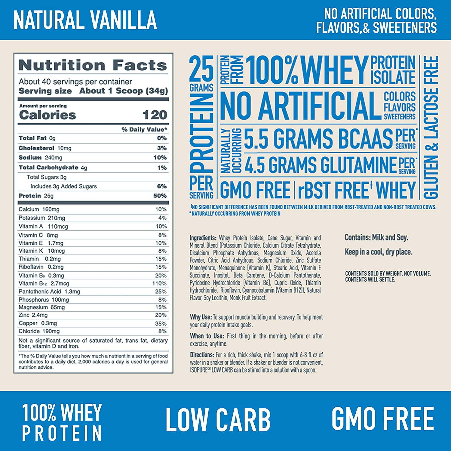 Isopure Low Carb Vanilla Protein Powder 3 lbs 1.36 kg