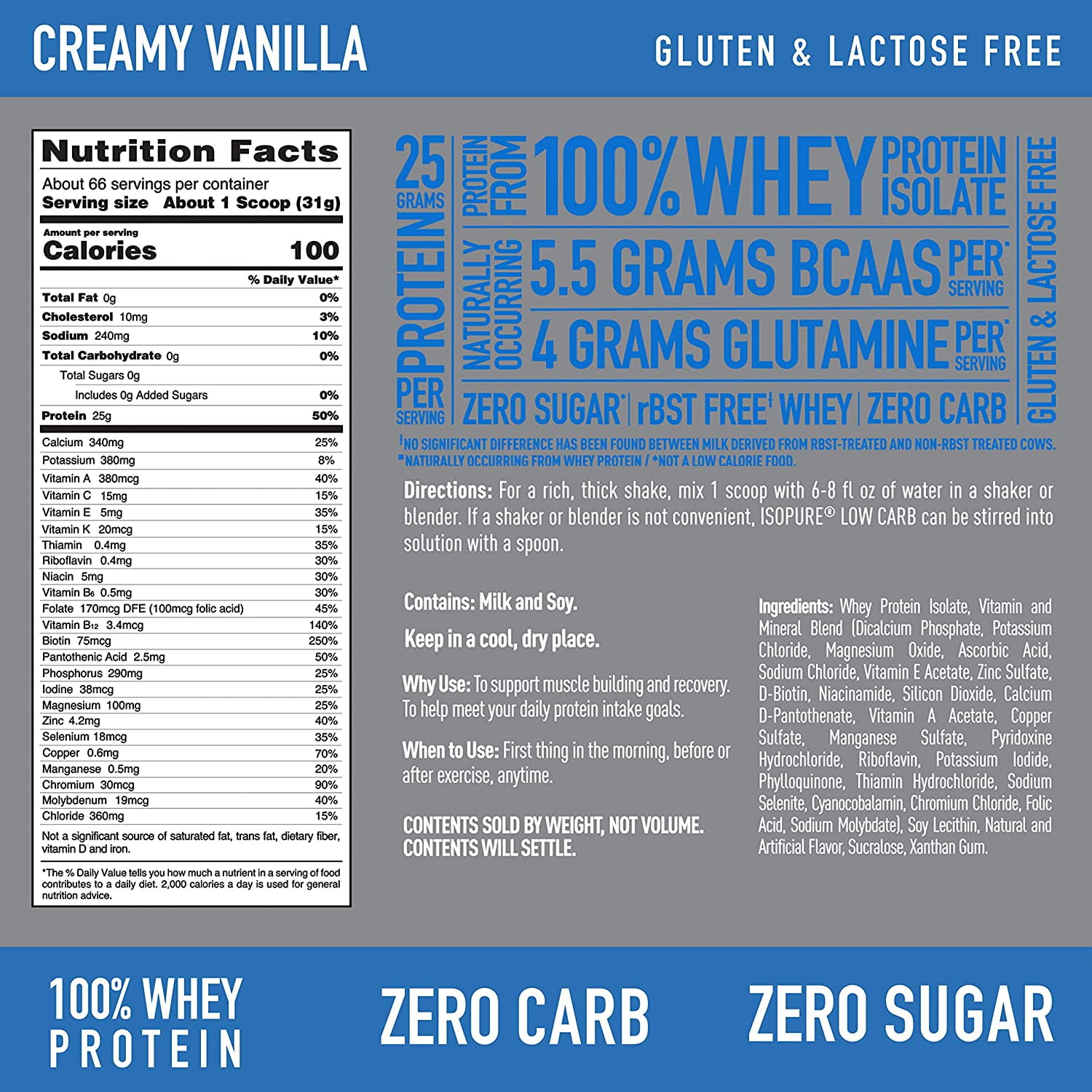 Isopure Zero Carb Protein Powder Creamy Vanilla 4.5 lb 2.04 kg