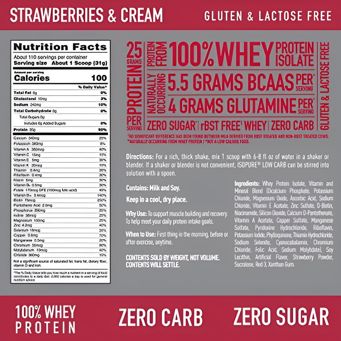 Isopure Zero Carb Strawberries & Cream 7.5 lb 111 Servings