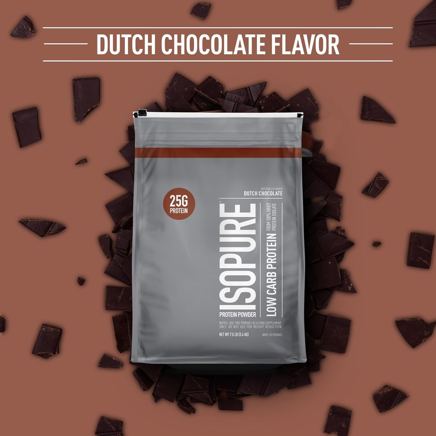 Isopure Low Carb Whey Isolate Protein Powder Dutch Chocolate 103 Servings 7.5 lb Keto Friendly Gluten