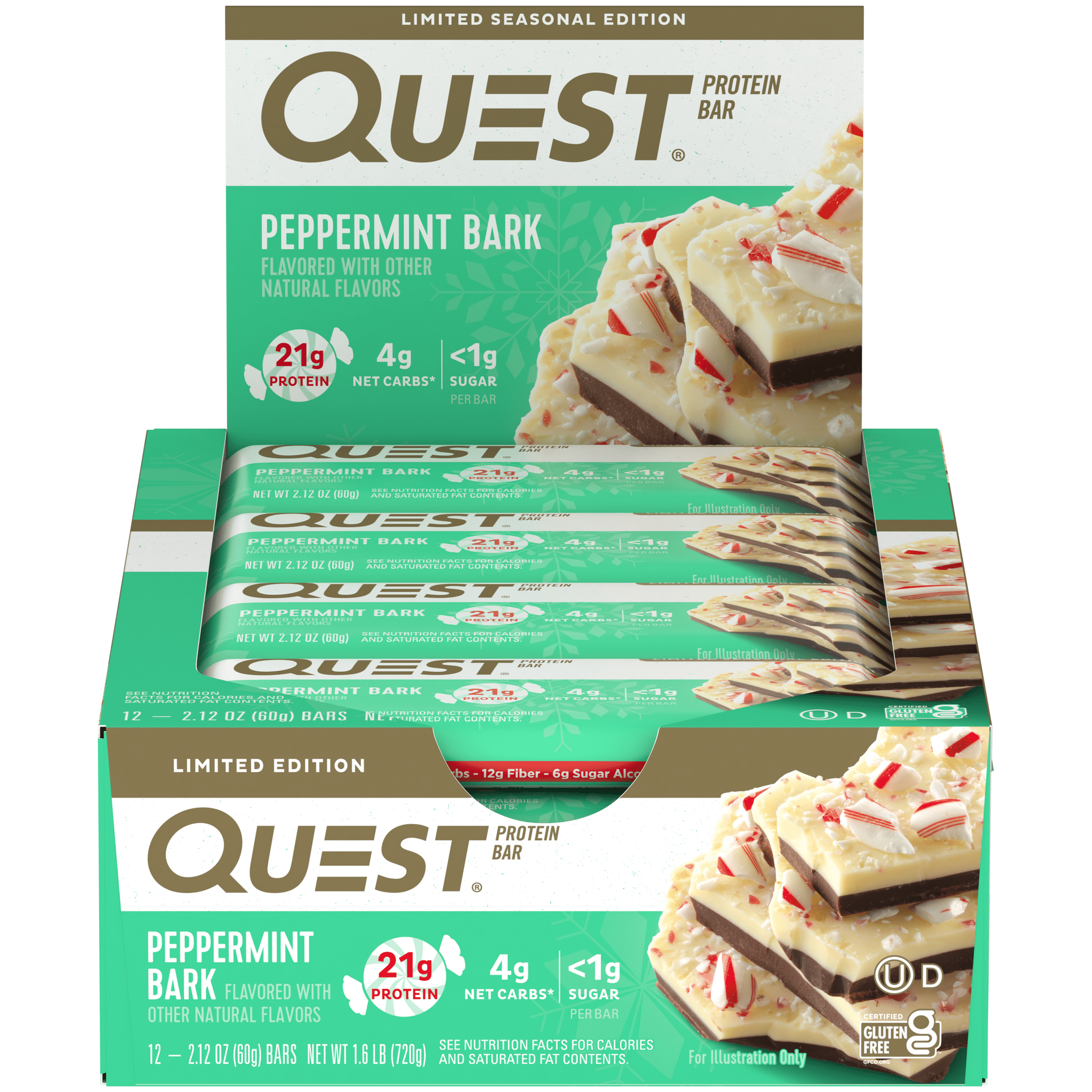 Quest Nutrition Protein Bar 21g Protein Limited Edition Peppermint Bark 12 Count