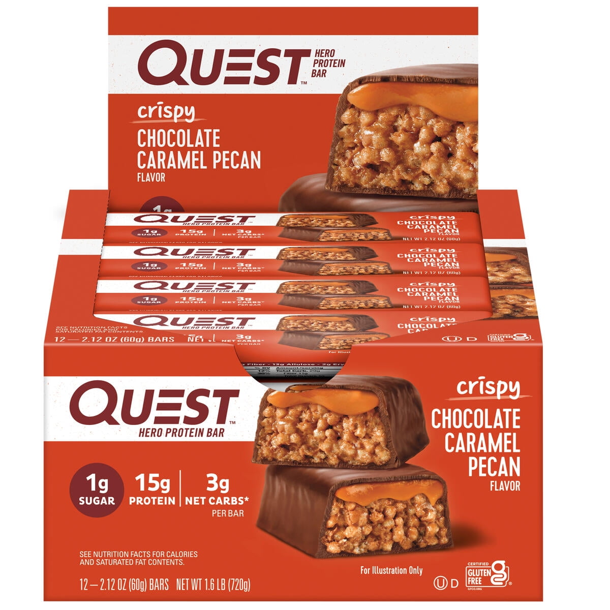 Quest Hero Protein Bars Low Carb Gluten Free Chocolate Caramel Pecan 12 Count