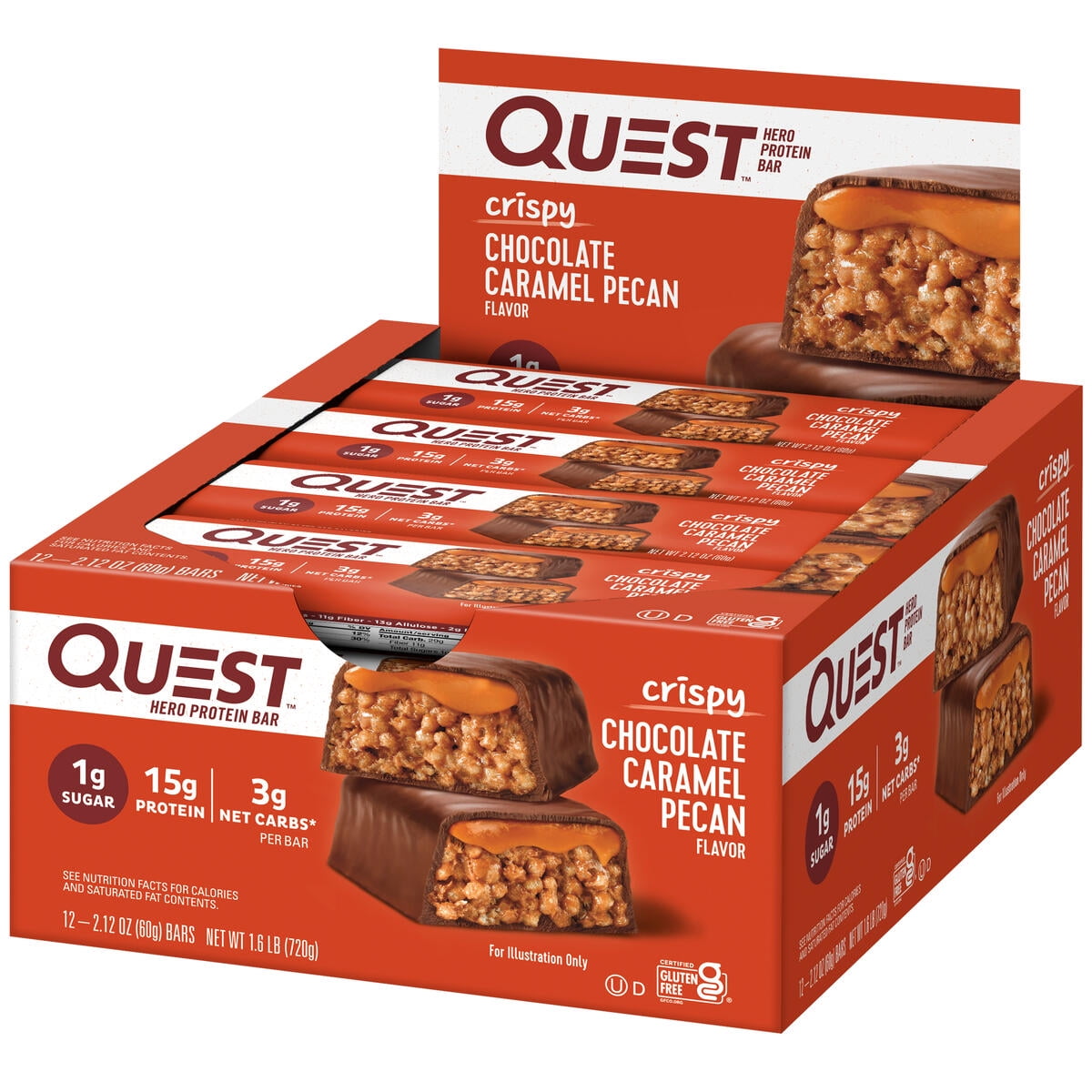 Quest Hero Protein Bars Low Carb Gluten Free Chocolate Caramel Pecan 12 Count