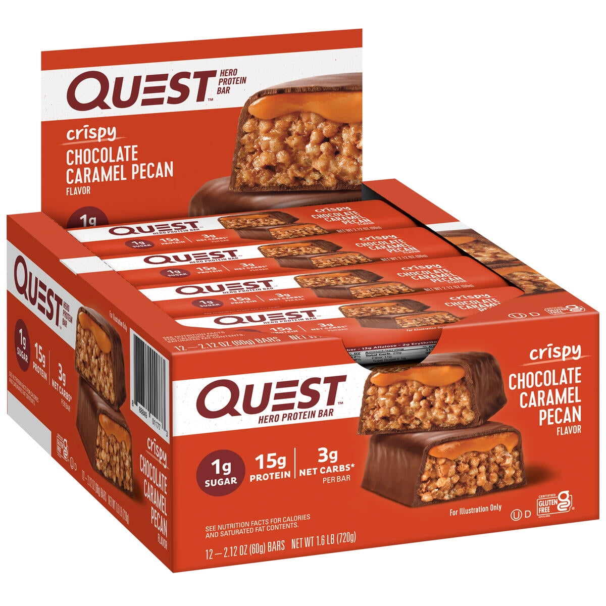 Quest Hero Protein Bars Low Carb Gluten Free Chocolate Caramel Pecan 12 Count