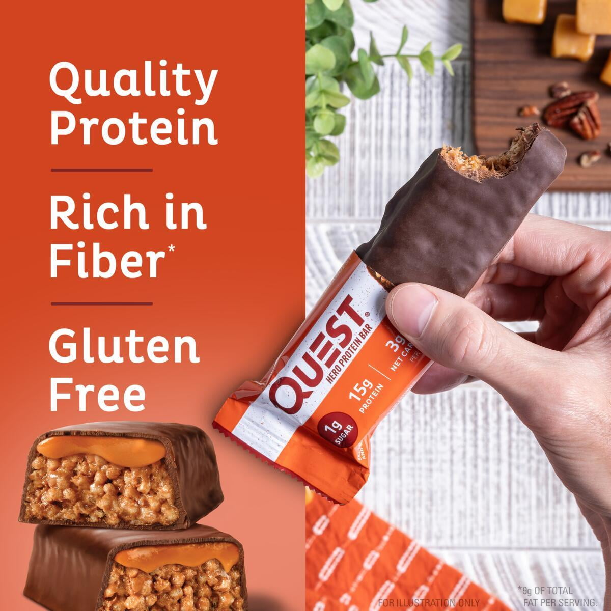 Quest Hero Protein Bars Low Carb Gluten Free Chocolate Caramel Pecan 12 Count