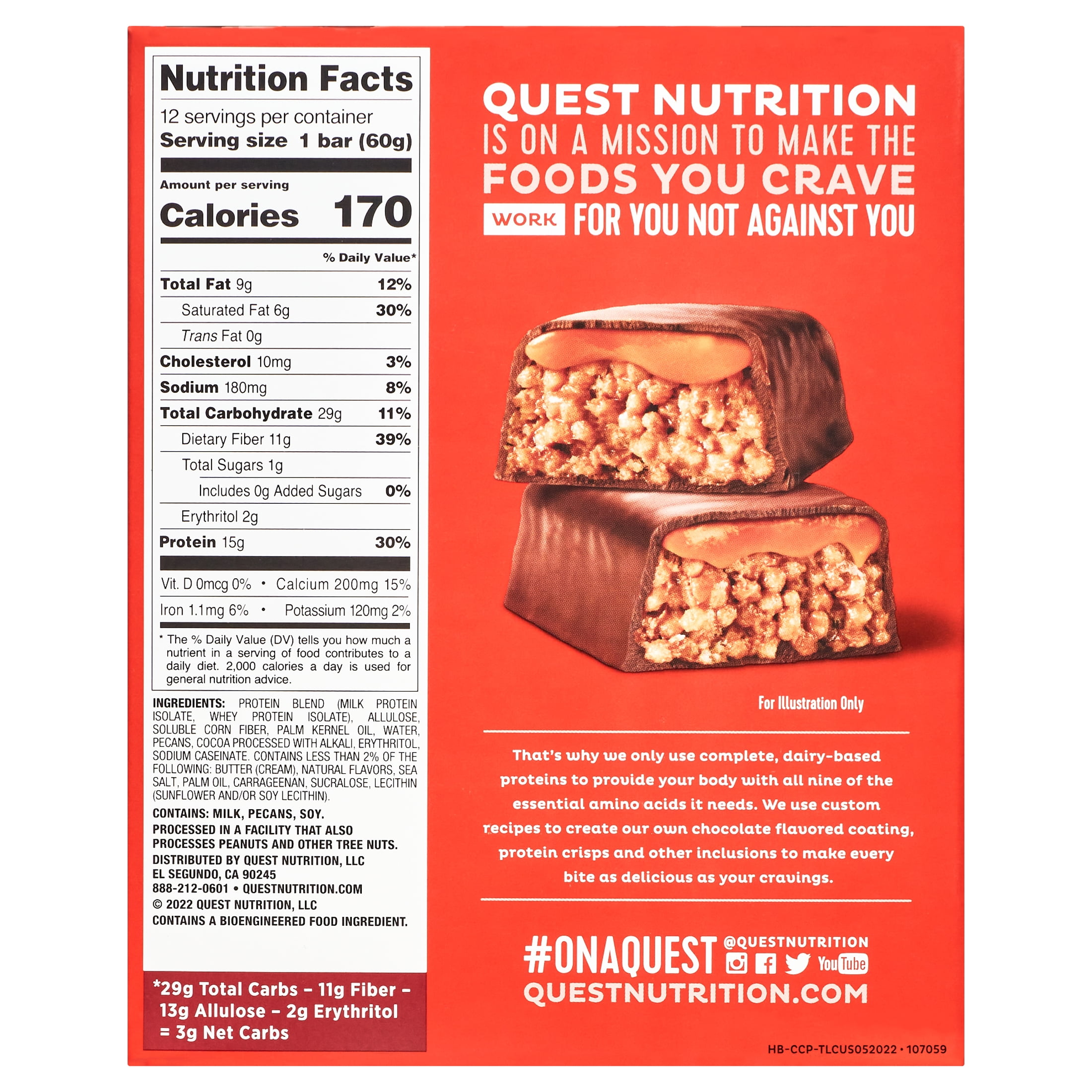 Quest Hero Protein Bars Low Carb Gluten Free Chocolate Caramel Pecan 12 Count