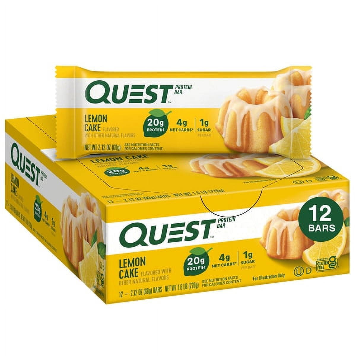 Quest Protein Bar High Protein Keto Friendly Lemon Cake 12 Count
