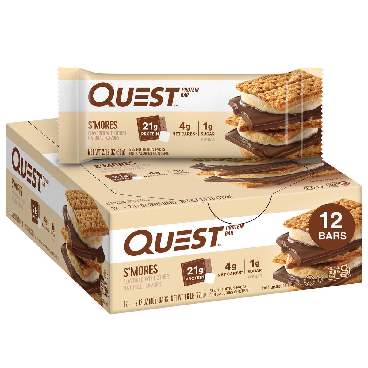 Quest Protein Bar S'mores High Protein Low Carb Gluten Free Keto Friendly 12 Count