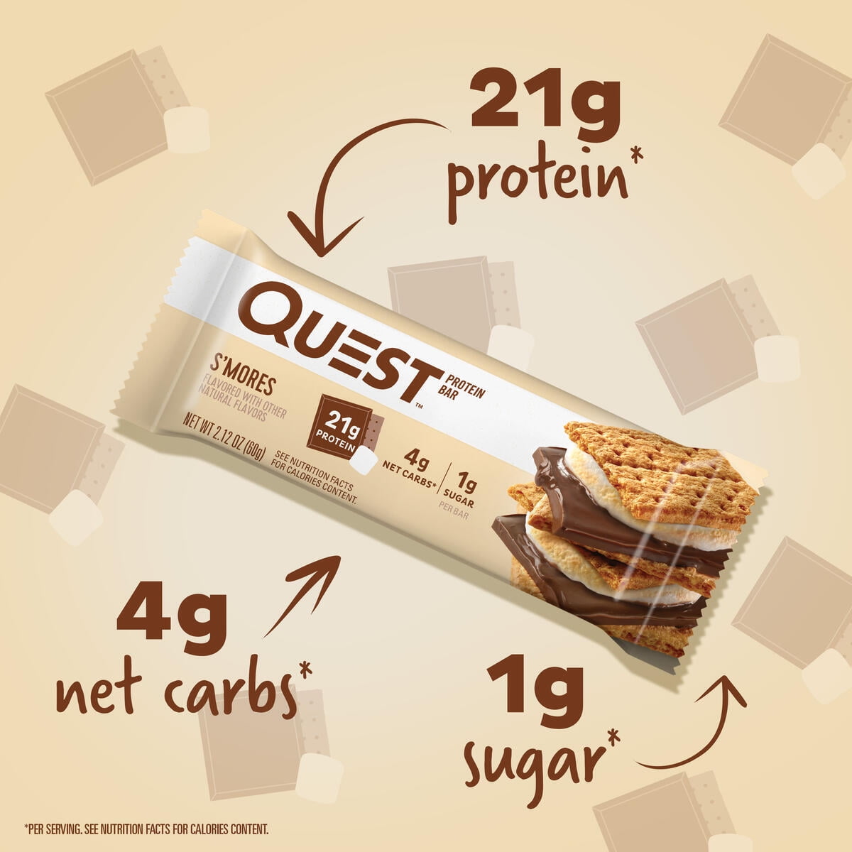 Quest Protein Bar S'mores High Protein Low Carb Gluten Free Keto Friendly 12 Count