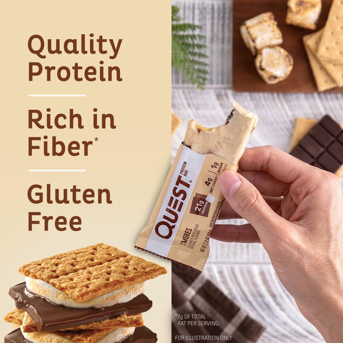 Quest Protein Bar S'mores High Protein Low Carb Gluten Free Keto Friendly 12 Count