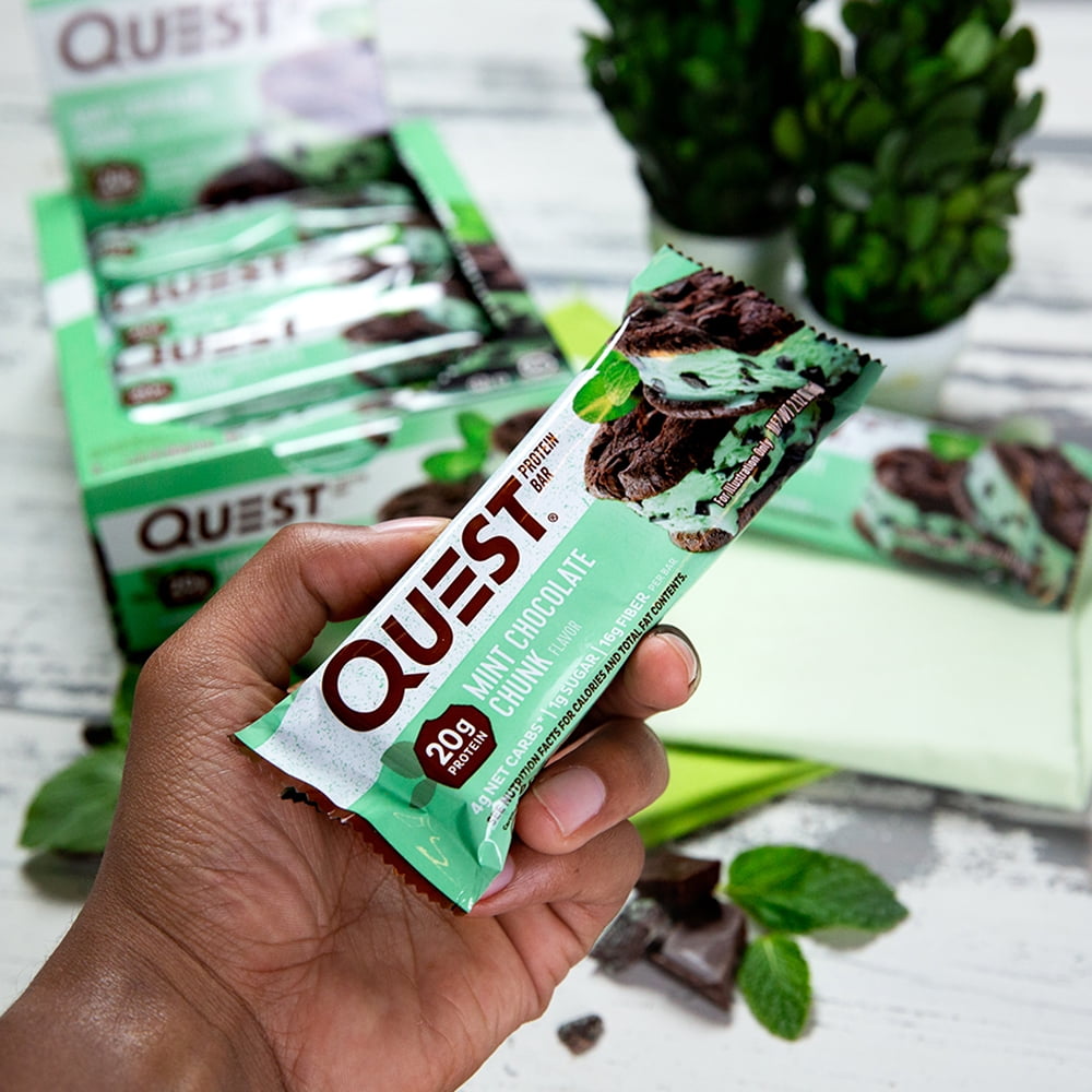 Quest Mint Chocolate Chunk Protein Bar 20g Protein Gluten Free 12 Count