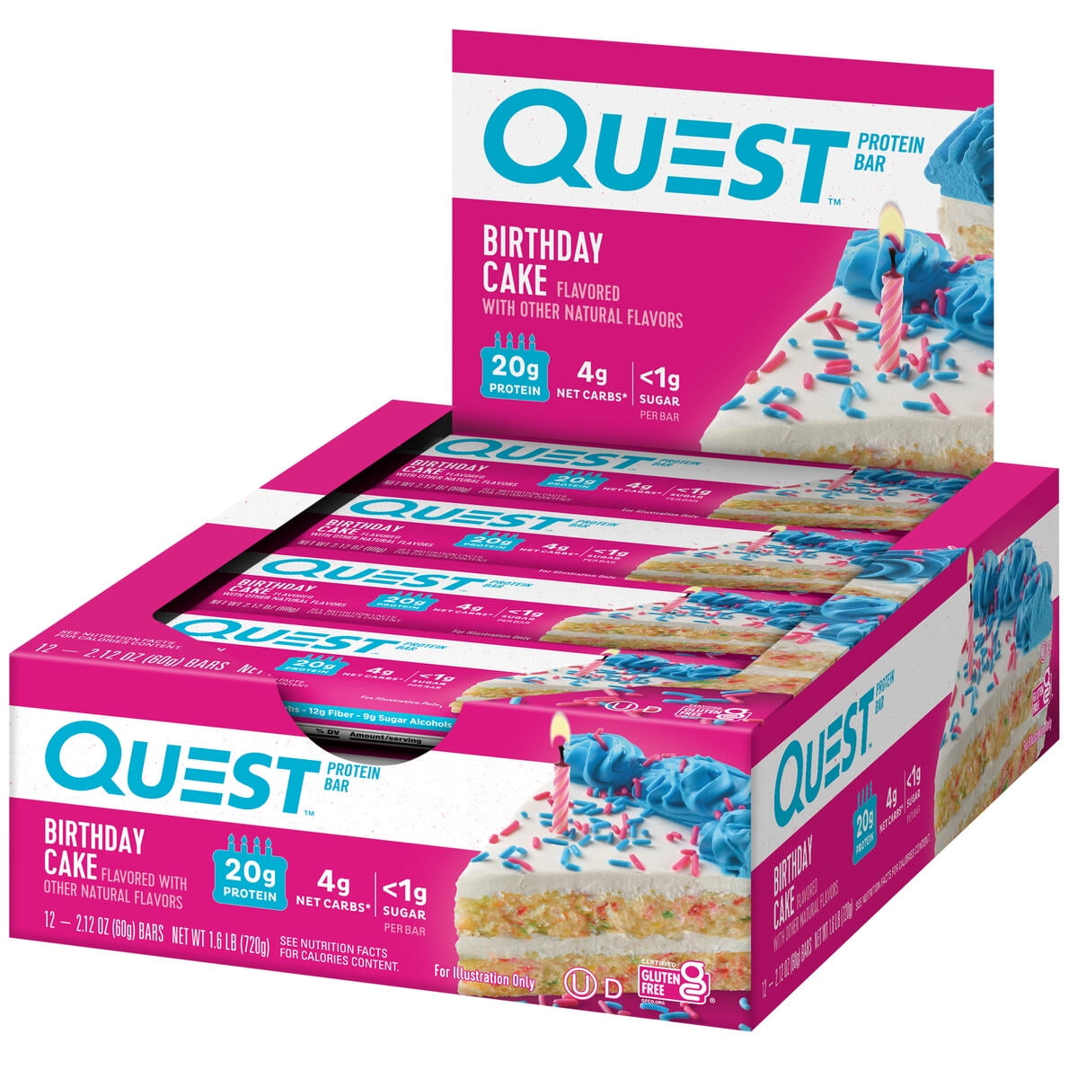 Quest Birthday Cake Flavor Protein Bar 21g Protein Gluten-Free 12 Count