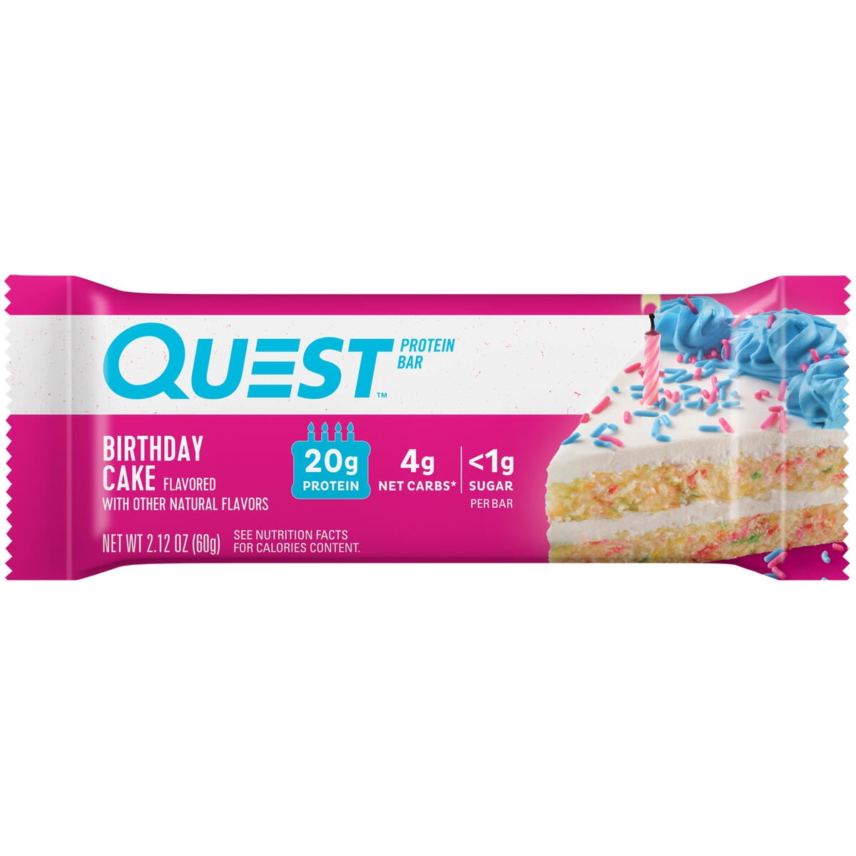 Quest Birthday Cake Flavor Protein Bar 21g Protein Gluten-Free 12 Count