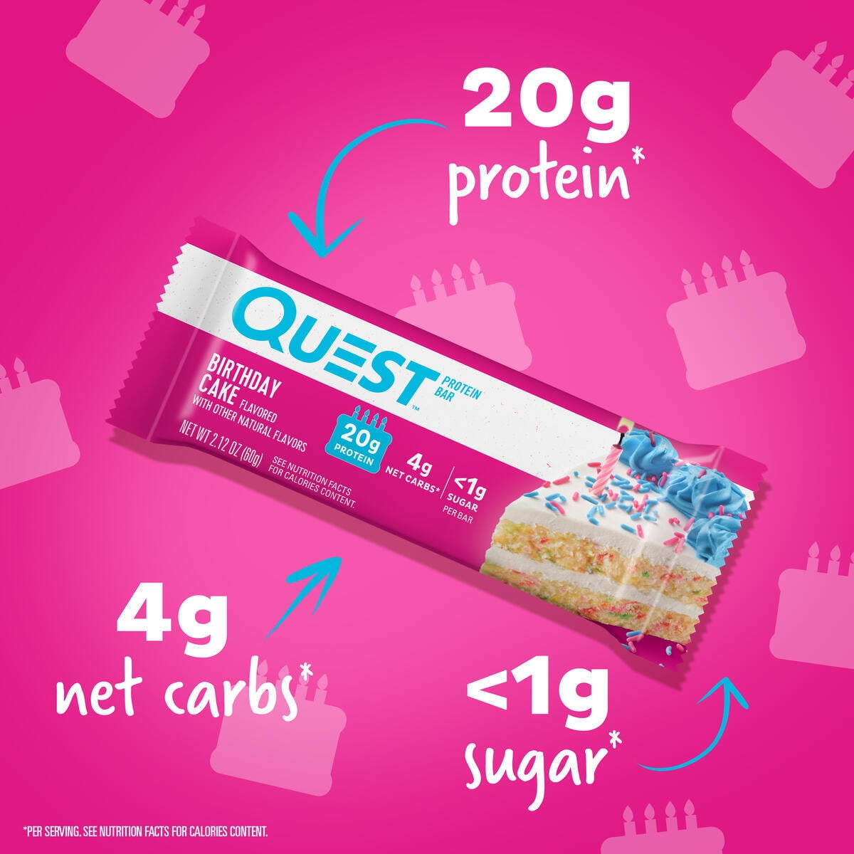 Quest Birthday Cake Flavor Protein Bar 21g Protein Gluten-Free 12 Count